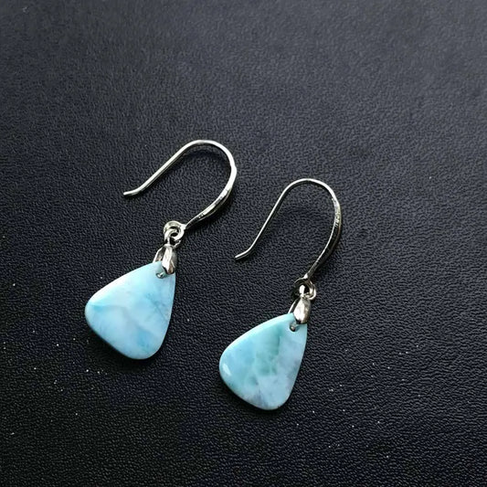 Boucles d'oreilles en larimar bleu naturel de haute qualité et argent sterling 925