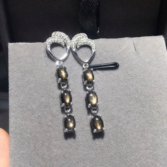 Boucles d'oreilles pendantes en argent sterling 925 avec saphir étoilé naturel