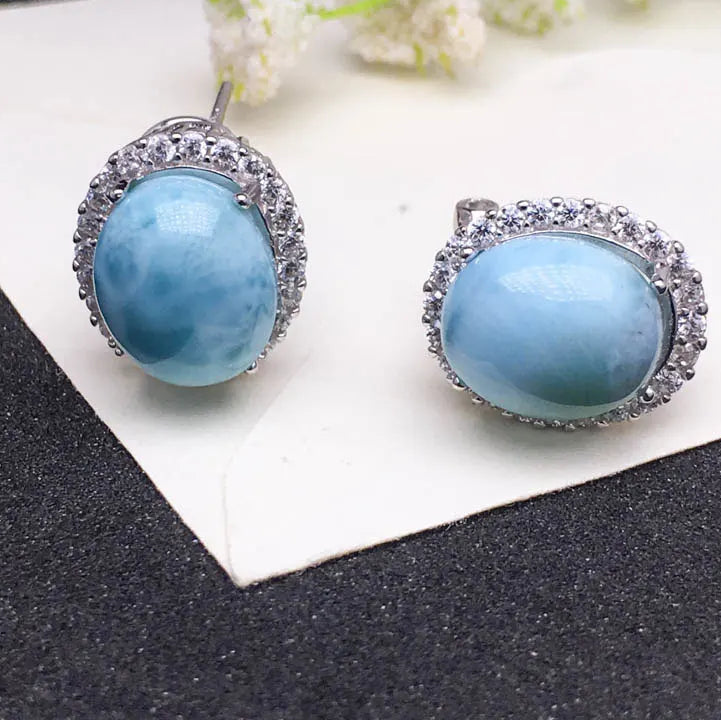 Boucles d'oreilles en argent sterling 925 et larimar bleu naturel pierre 10 x 12 mm