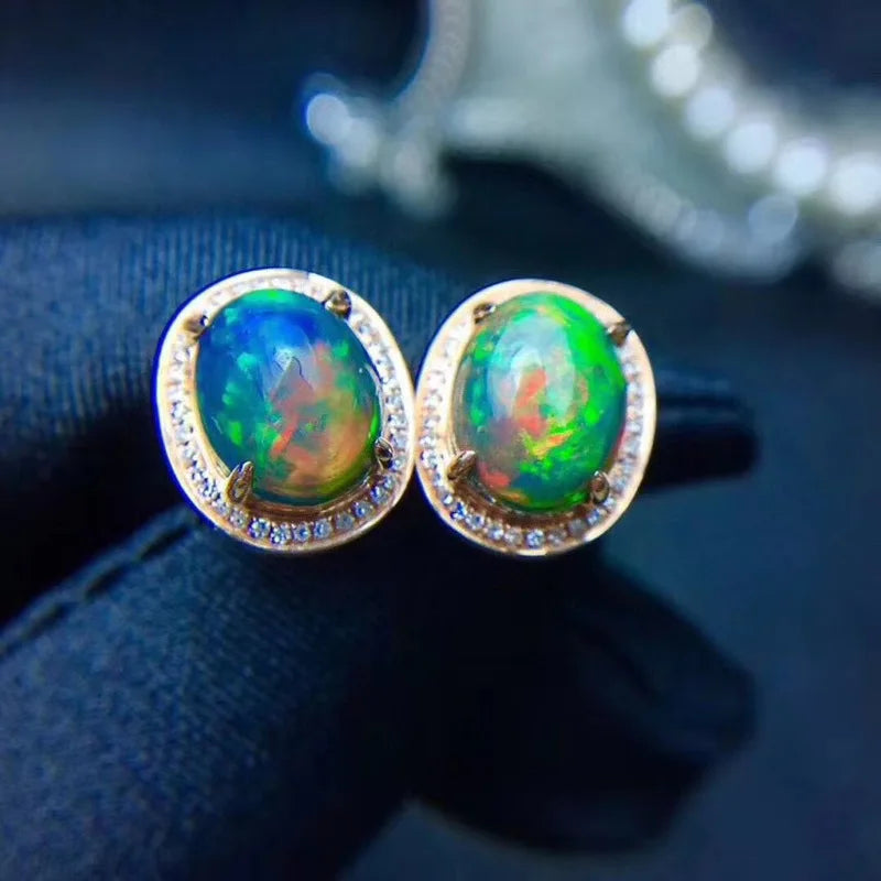 Boucles d'oreilles en opale naturelle pour femmes, bijoux fins en argent Sterling 925 véritable
