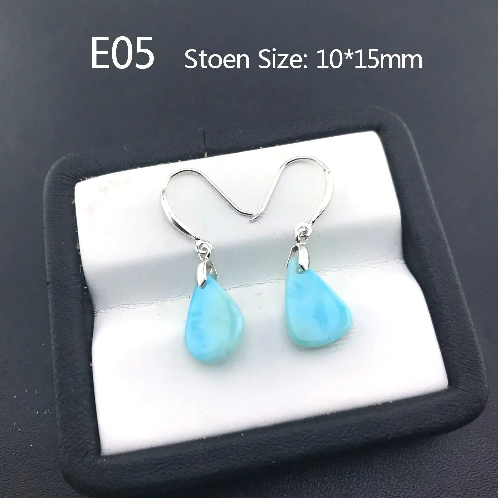 Boucles d'oreilles en larimar bleu naturel de haute qualité et argent sterling 925