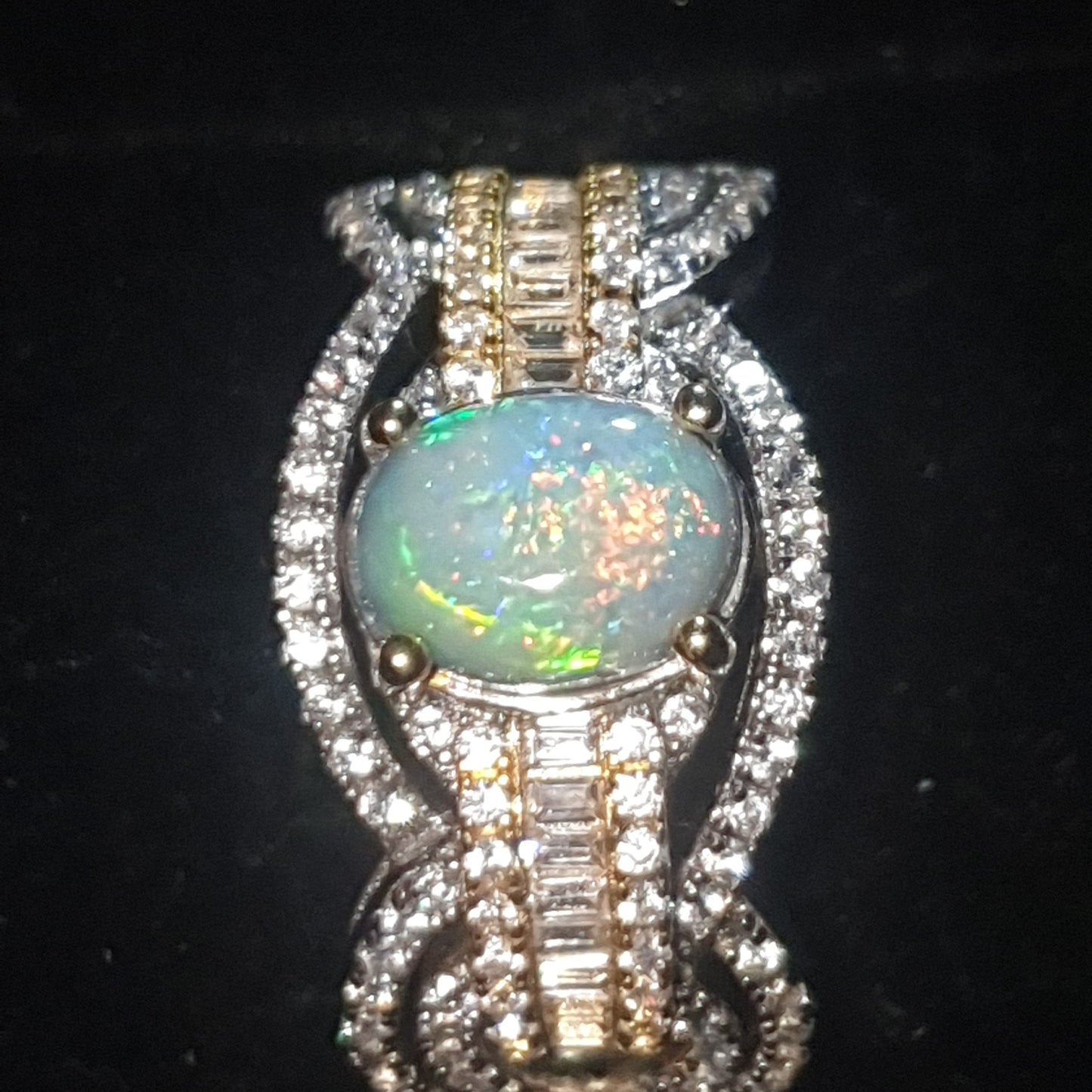 Bague argent s925 dorée or jaune opale australienne semi Black de 1 carats