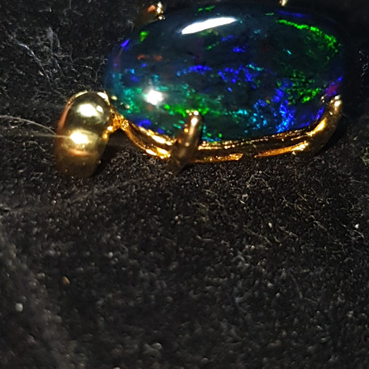 Pendentif argent s925 doré or jaune 14k opale welo noire smoked de 5.85 carats