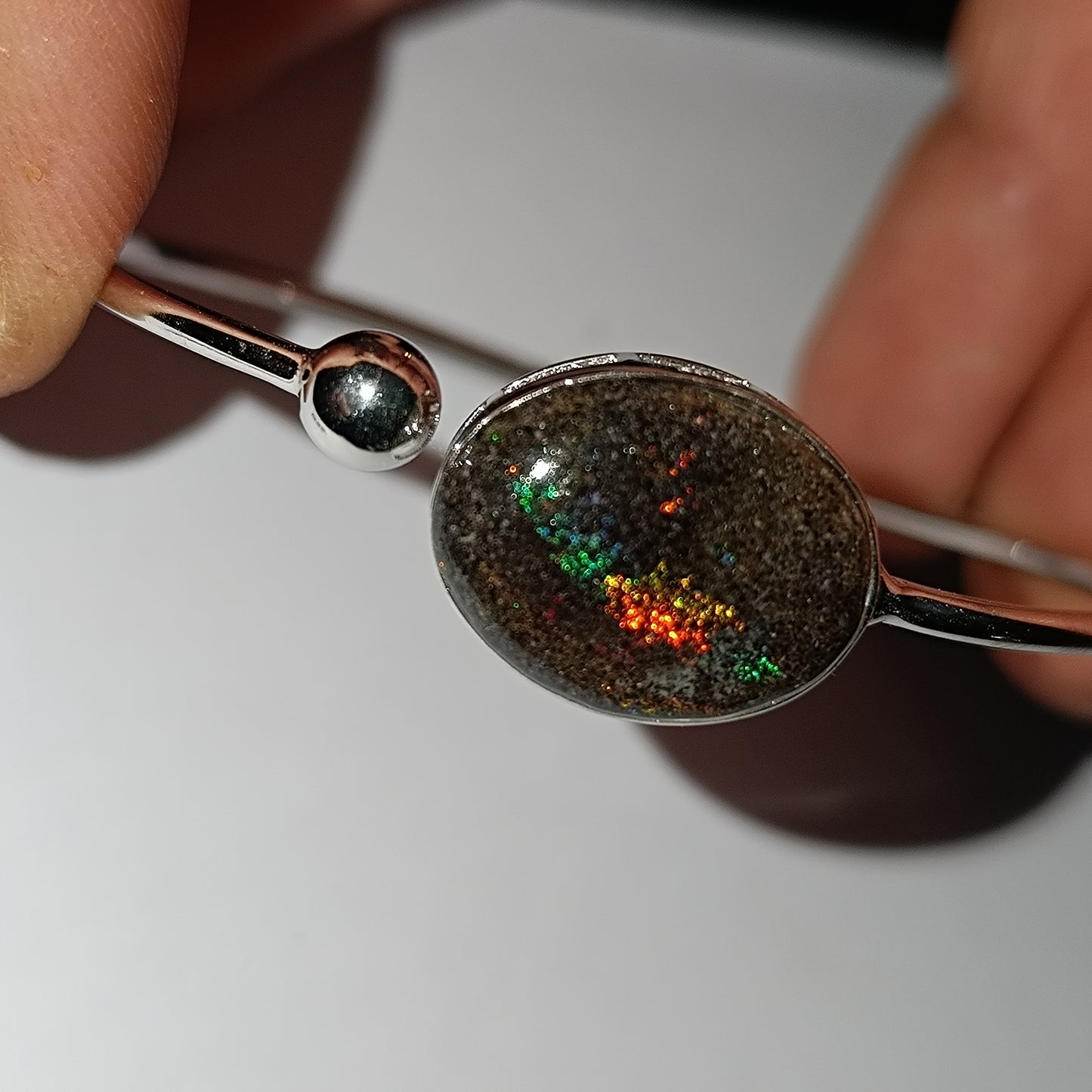 Bracelet jonc argent s925 opale australienne hard Matrix 5.50 cts