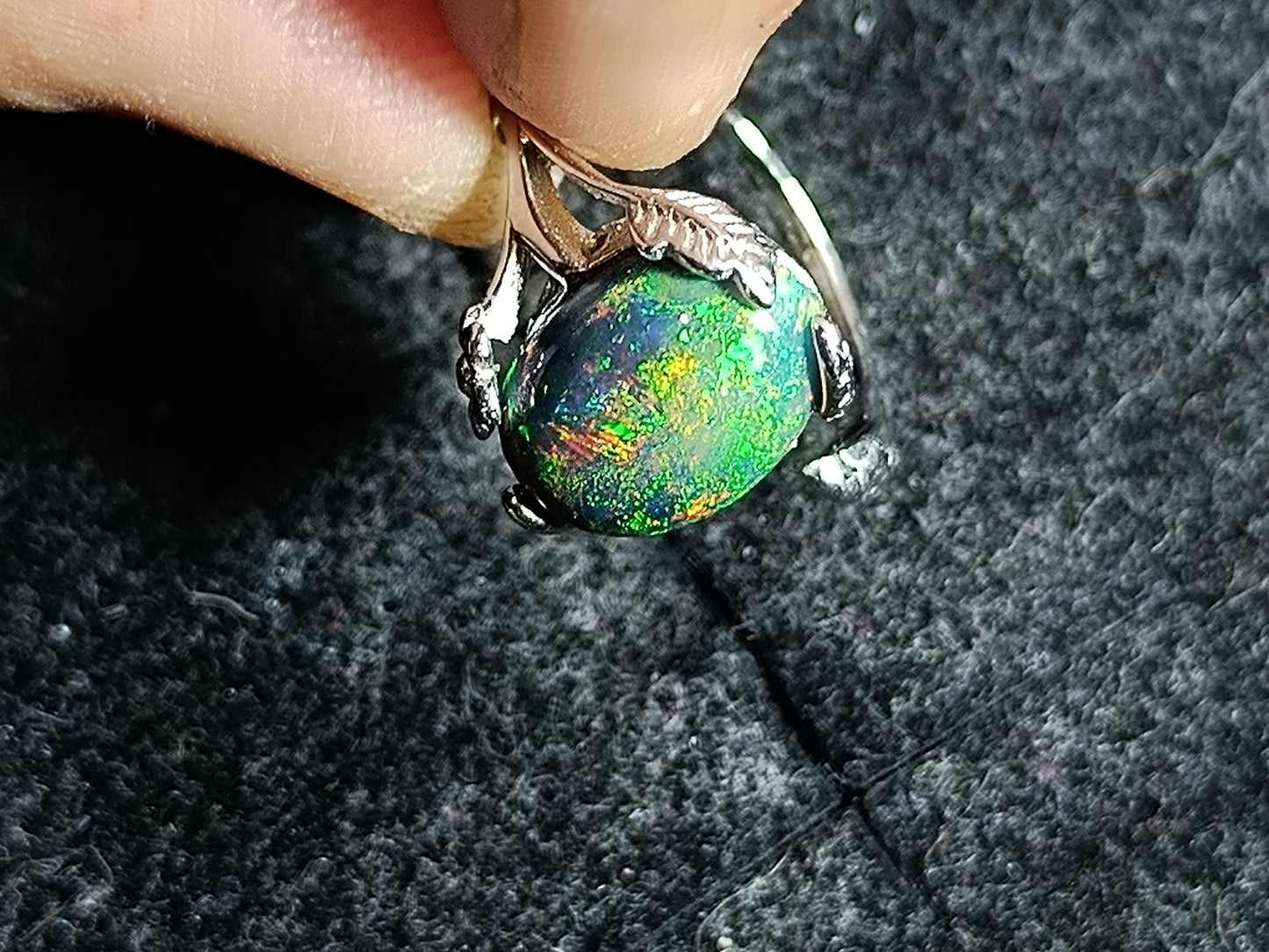 Bague argent s925 opale welo noire smoked