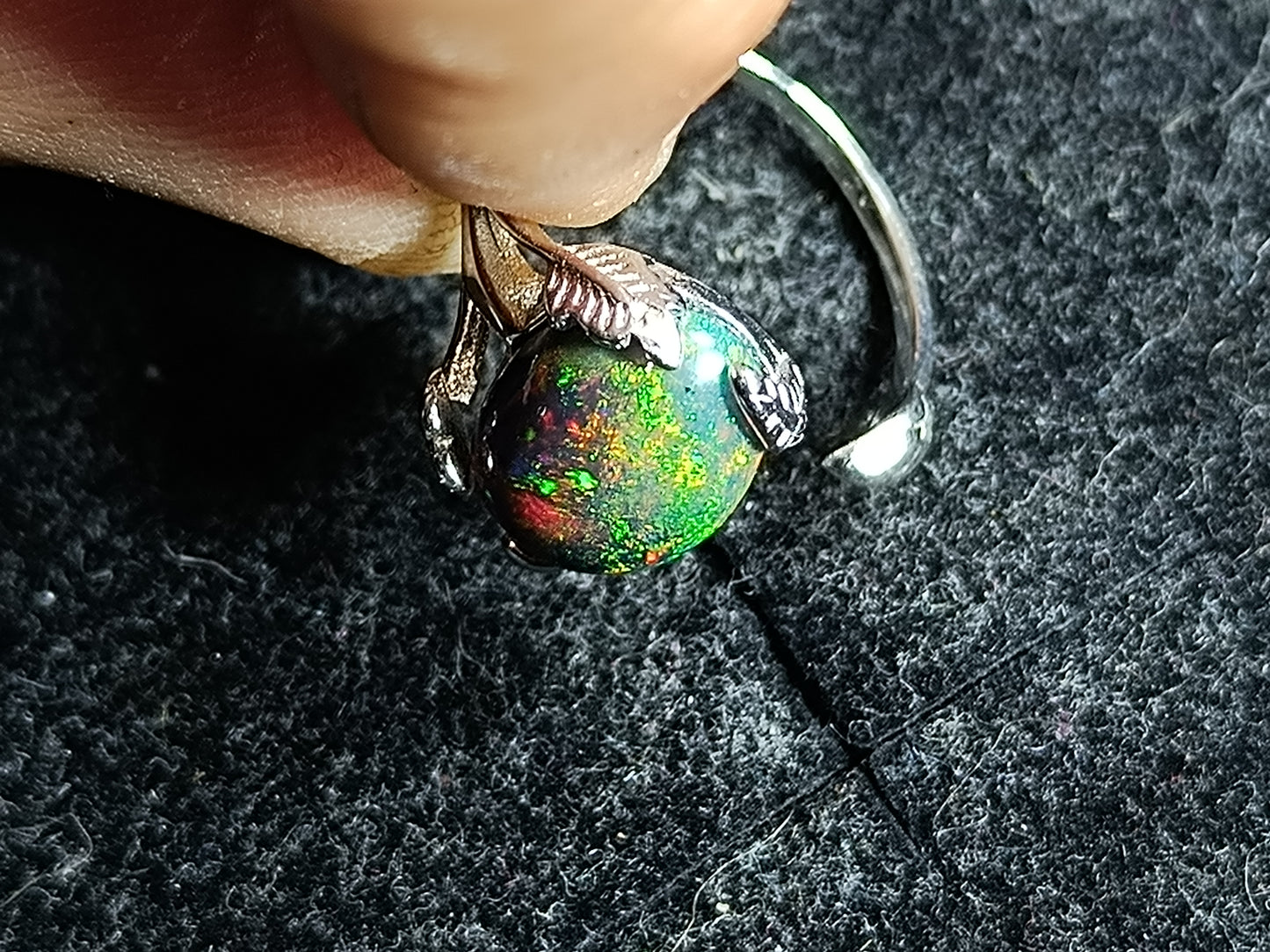Bague argent s925 opale welo noire smoked