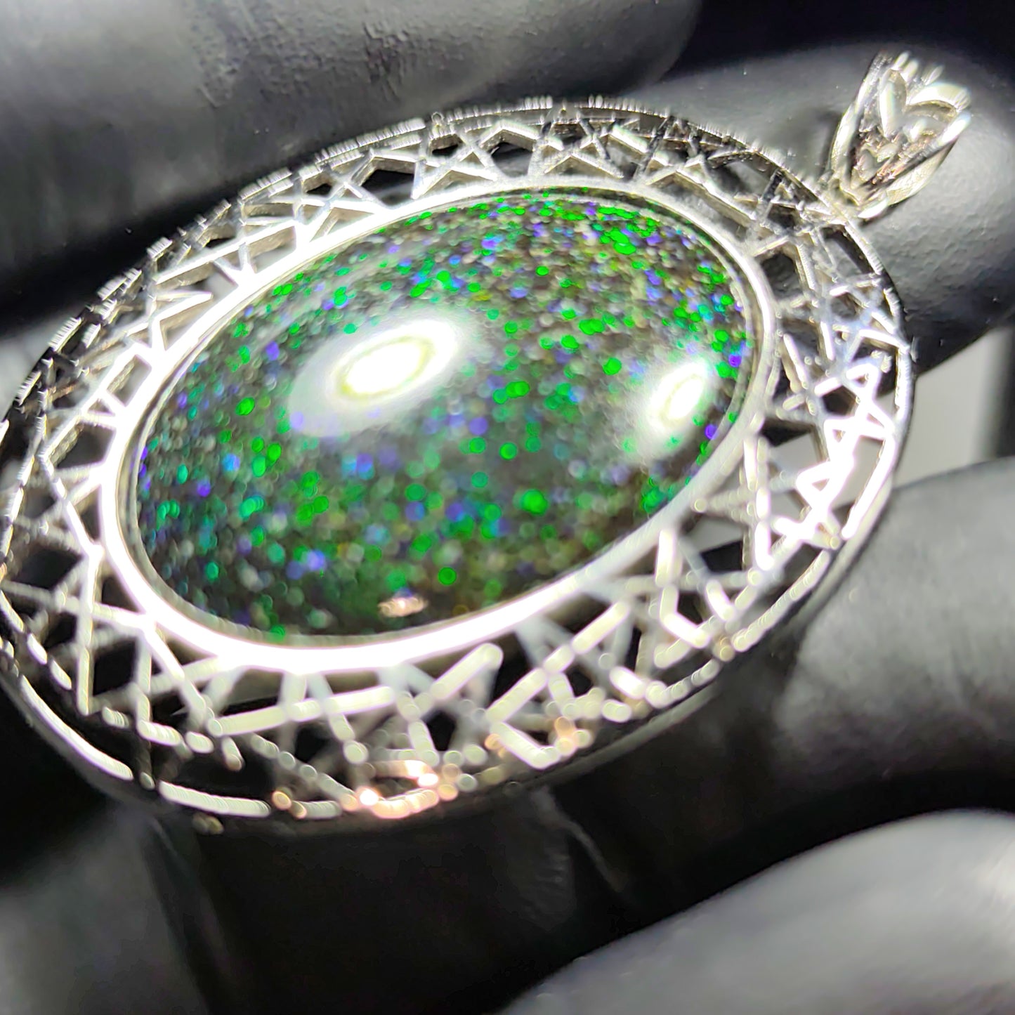 Grand pendentif opale noire australienne galaxie