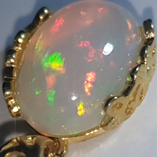 Pendentif argent s925 doré or jaune 14k et opale cristal welo de 4.55 carats