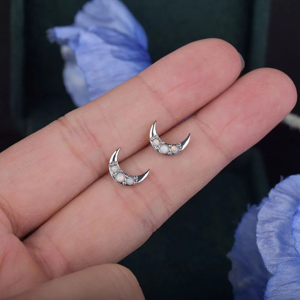 opale lune boucles d'oreilles femme croissant de lune céleste boucles d'oreilles