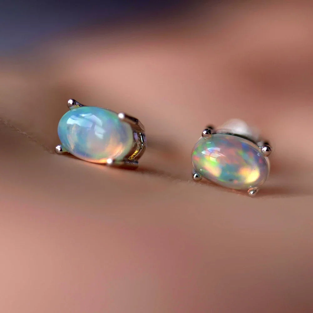 Boucles d'oreillesen opale et pierre naturelle – Clous d'oreilles en argent (tiges) –