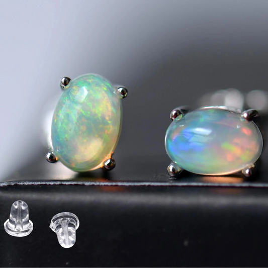 Boucles d'oreillesen opale et pierre naturelle – Clous d'oreilles en argent (tiges) –