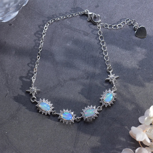 Bracelet plaqué argent rhodié avec opale bleue-verte naturelle, pendentif roue porte-bonheur et breloque balançoire, bijou classique pour femme, cadeau spécial