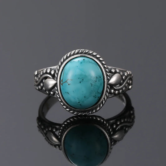 Bagues ovales en argent S925 Turquoise naturelle pour hommes et femmes, bijoux fins en argent