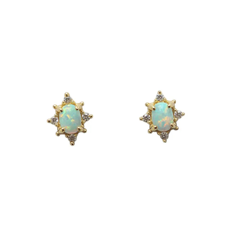 Boucles d'oreilles en argent sterling S925 doré or fin 14 carats et opale welo.