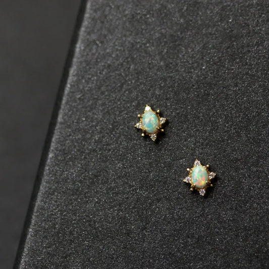Boucles d'oreilles en argent sterling S925 doré or fin 14 carats et opale welo.