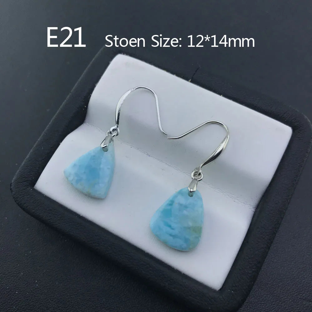 Boucles d'oreilles en larimar bleu naturel de haute qualité et argent sterling 925