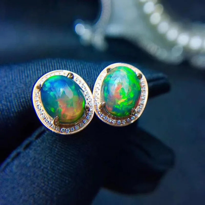 Boucles d'oreilles en opale naturelle pour femmes, bijoux fins en argent Sterling 925 véritable