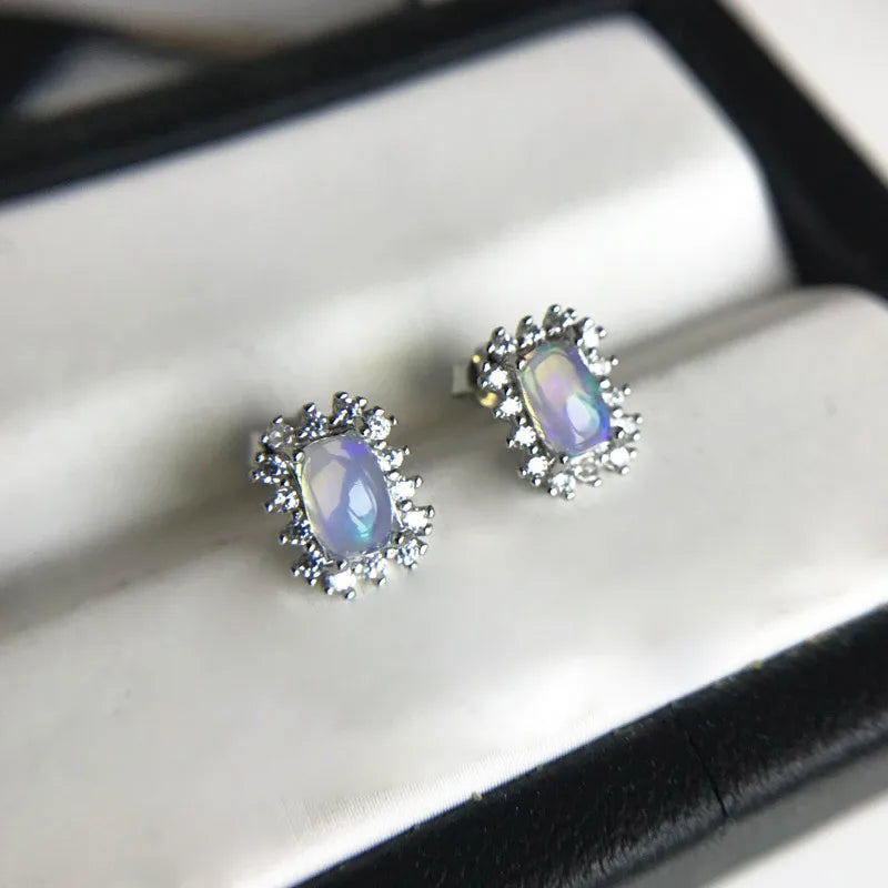 Boucles d'oreilles en opale naturelle authentique et argent sterling 925 (opale d'Éthiopie 4 x 6 mm) – Bijoux pour femme, cadeau idéal pour mariage, fiançailles ou soirée.