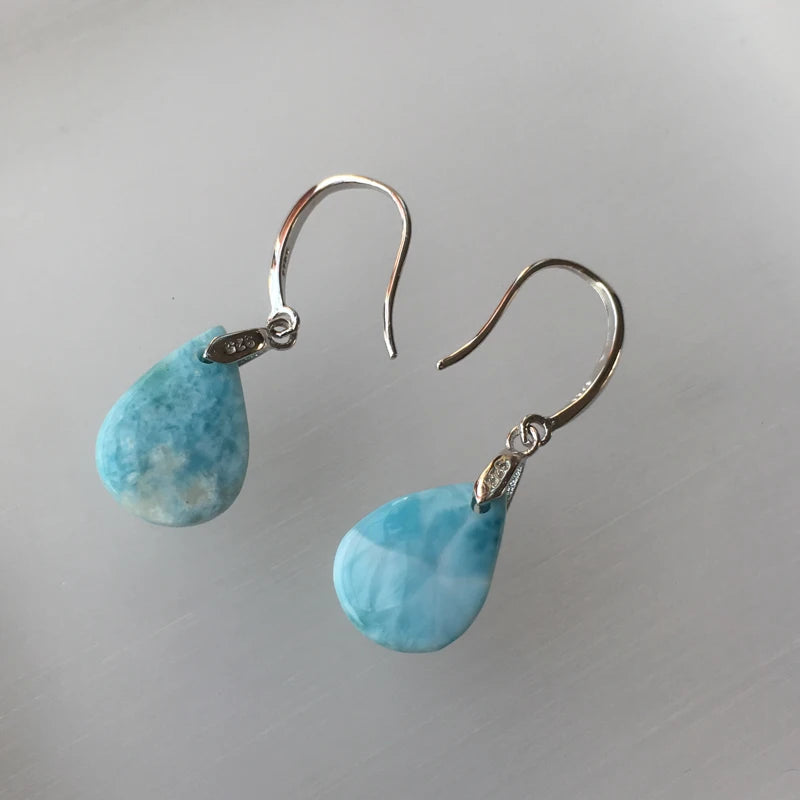 Boucles d'oreilles en larimar bleu naturel de haute qualité et argent sterling 925