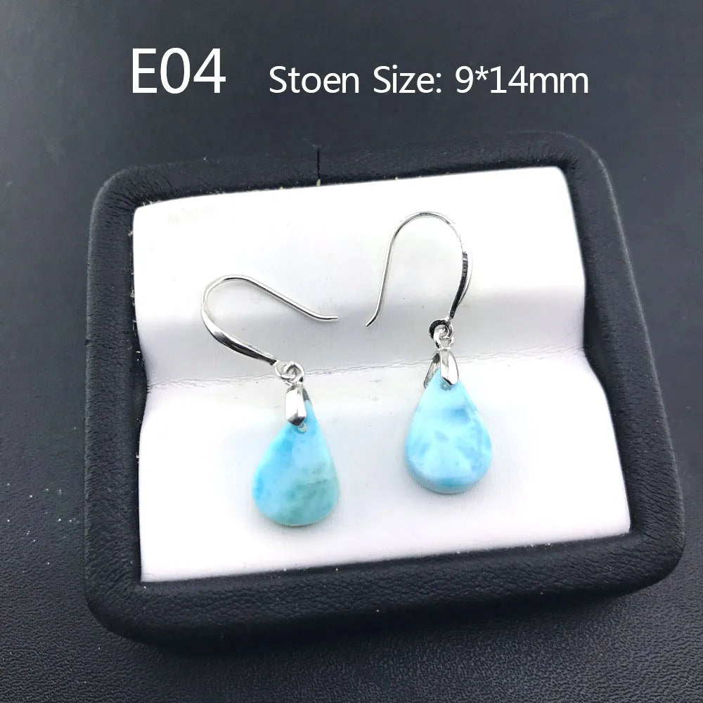 Boucles d'oreilles en larimar bleu naturel de haute qualité et argent sterling 925