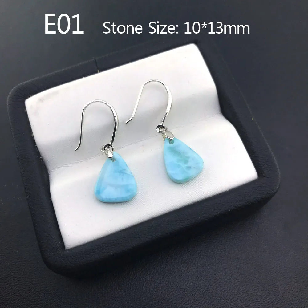 Boucles d'oreilles en larimar bleu naturel de haute qualité et argent sterling 925
