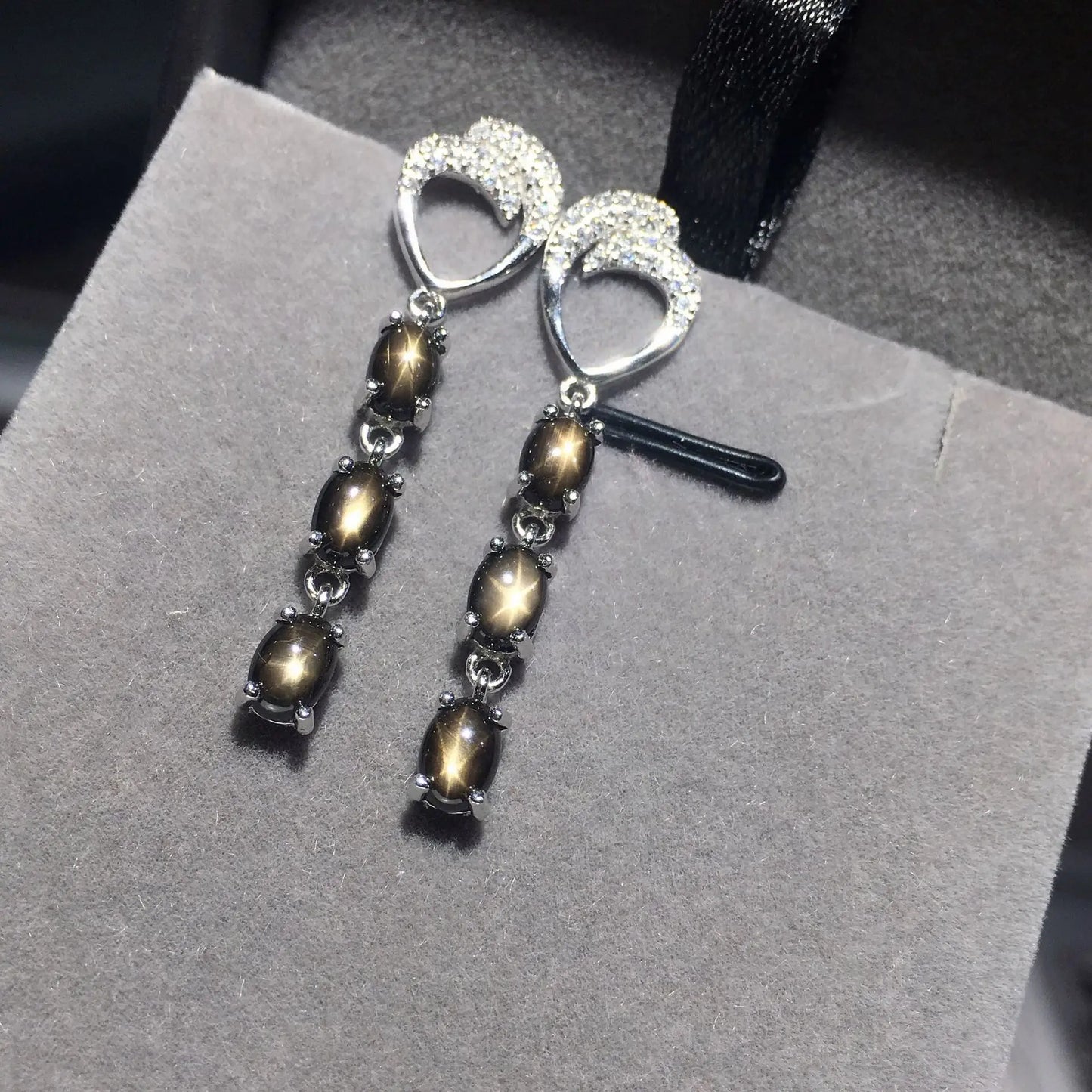 Boucles d'oreilles pendantes en argent sterling 925 avec saphir étoilé naturel