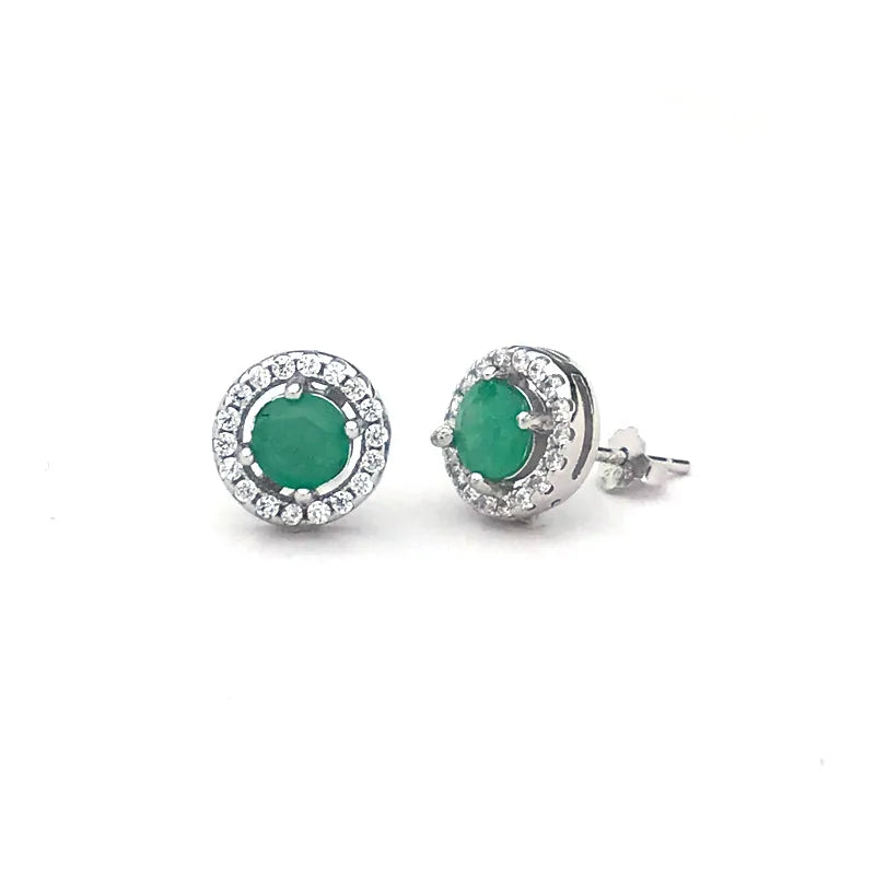 Boucles d'oreilles à clous en argent sterling 925 avec véritable émeraude naturelle (1,1 ct, 5 mm)