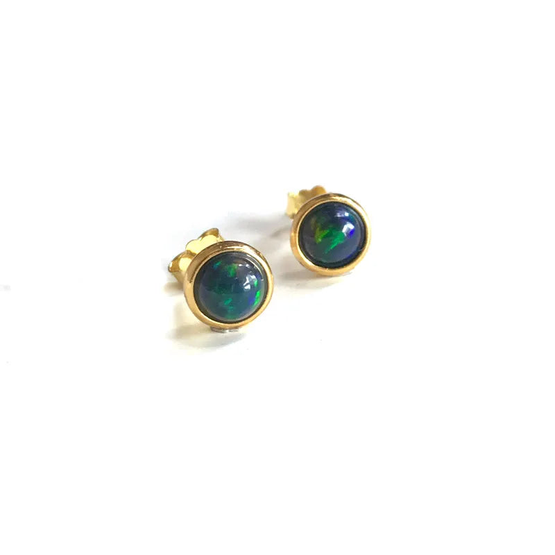 Élégantes boucles d'oreilles à clous en opale welo et argent sterling 925 (opale noire) – Bijou raffiné pour femme (mariage, fiançailles, soirée)
