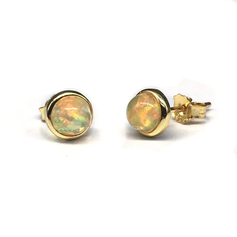 Élégantes boucles d'oreilles à clous en opale welo et argent sterling 925 (opale noire) – Bijou raffiné pour femme (mariage, fiançailles, soirée)
