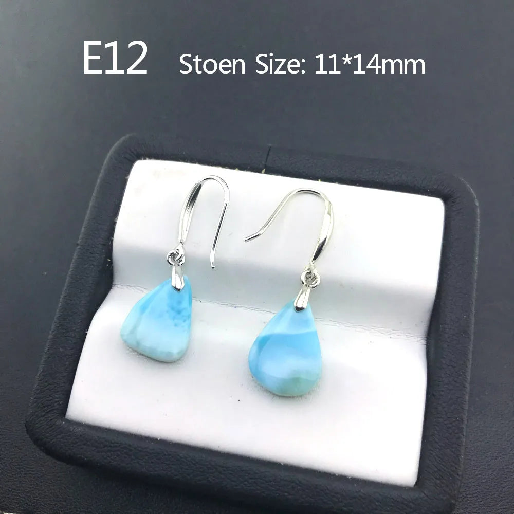 Boucles d'oreilles en larimar bleu naturel de haute qualité et argent sterling 925