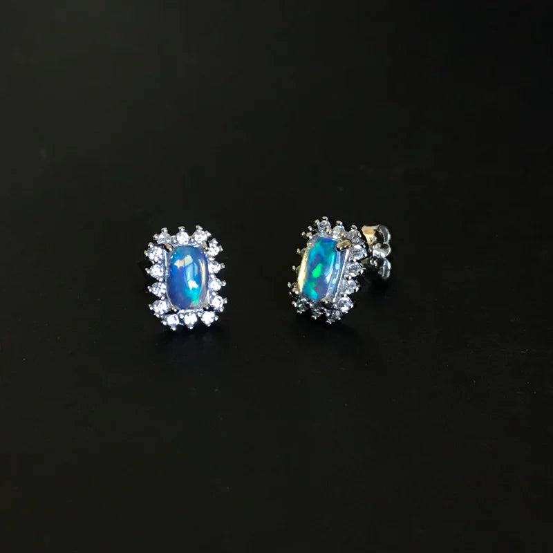 Boucles d'oreilles en opale naturelle authentique et argent sterling 925 (opale d'Éthiopie 4 x 6 mm) – Bijoux pour femme, cadeau idéal pour mariage, fiançailles ou soirée.