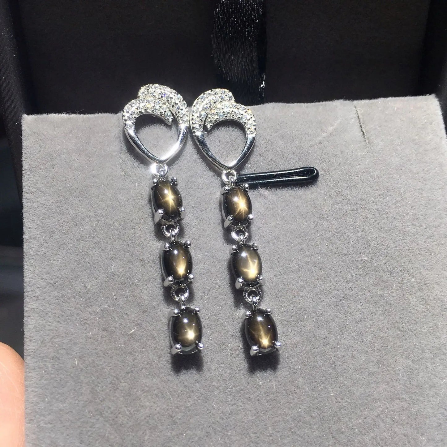 Boucles d'oreilles pendantes en argent sterling 925 avec saphir étoilé naturel