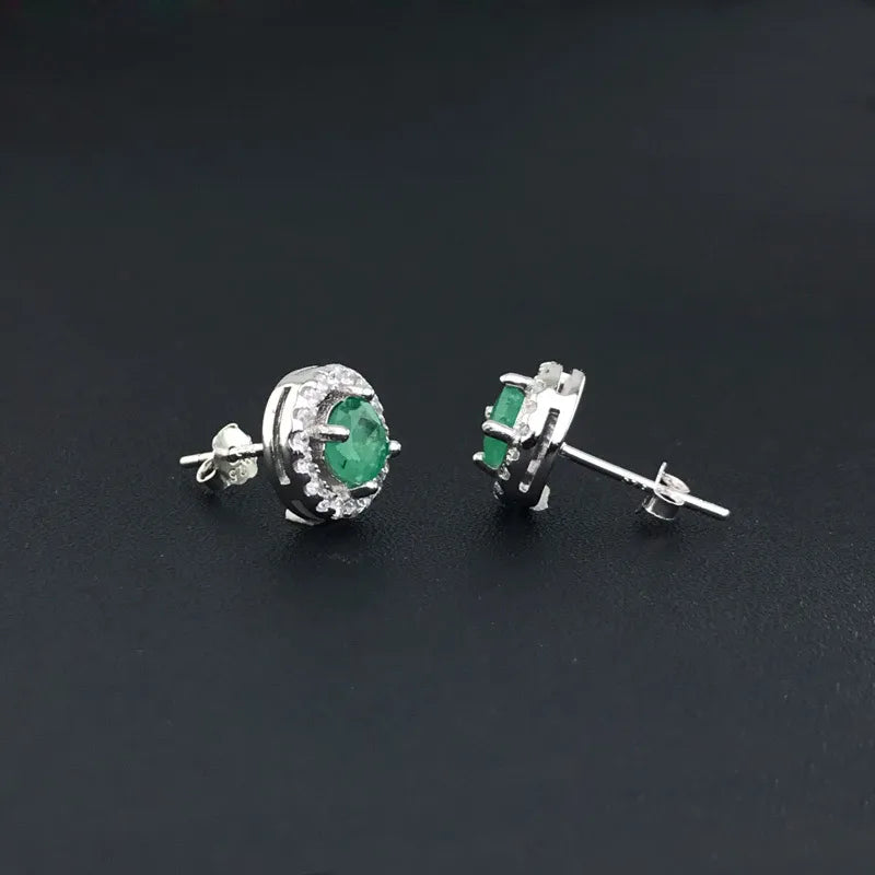 Boucles d'oreilles à clous en argent sterling 925 avec véritable émeraude naturelle (1,1 ct, 5 mm)