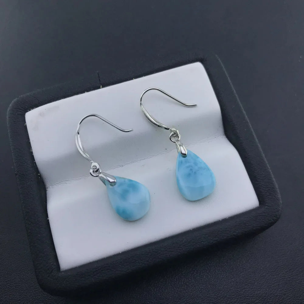Boucles d'oreilles en larimar bleu naturel de haute qualité et argent sterling 925