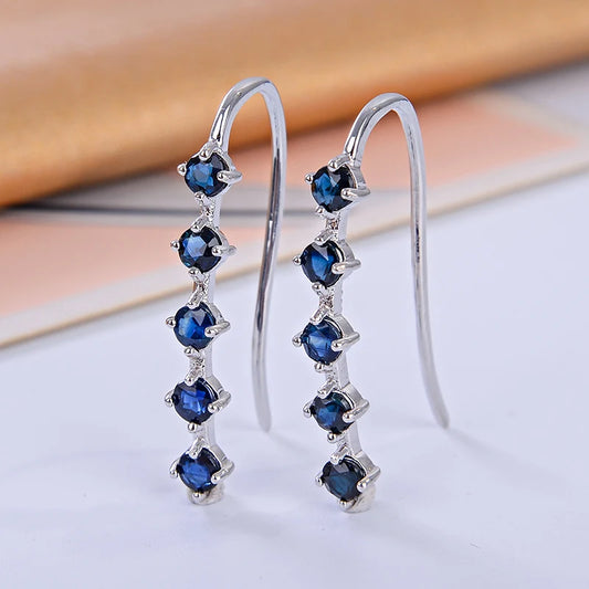 Boucles d'oreilles pour femme en argent sterling et saphir bleu de synthése