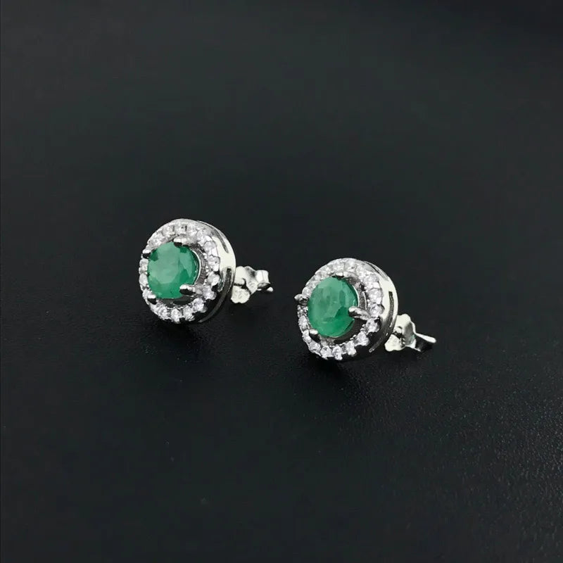 Boucles d'oreilles à clous en argent sterling 925 avec véritable émeraude naturelle (1,1 ct, 5 mm)