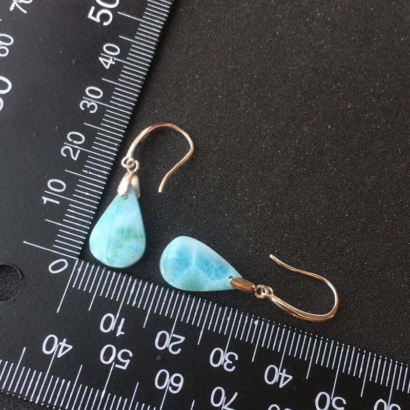 Boucles d'oreilles en larimar bleu naturel de haute qualité et argent sterling 925