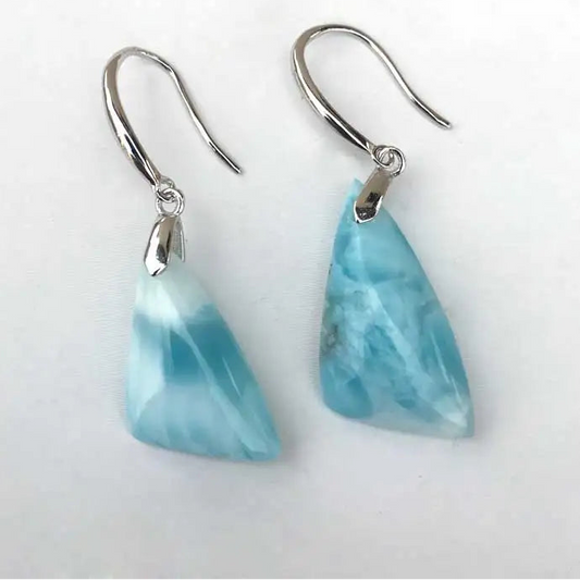 Boucles d'oreilles en larimar bleu naturel de haute qualité et argent sterling 925