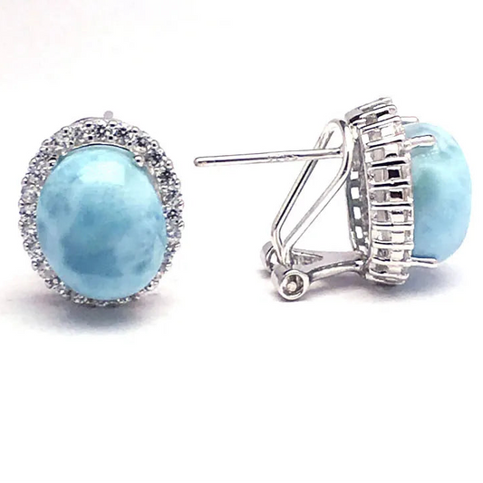 Boucles d'oreilles en argent sterling 925 et larimar bleu naturel pierre 10 x 12 mm