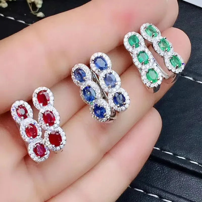 Boucles d'oreilles tendance pour femme en argent sterling 925 et émeraude naturelle