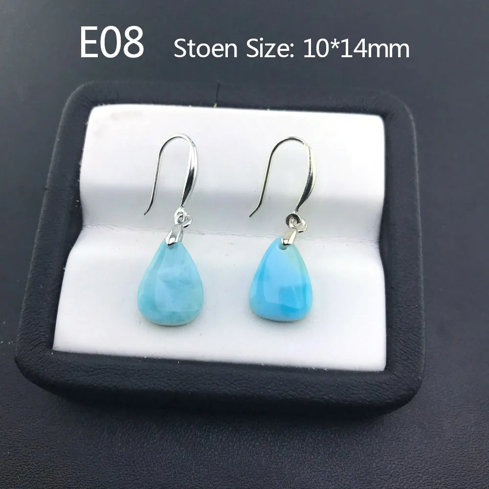 Boucles d'oreilles en larimar bleu naturel de haute qualité et argent sterling 925