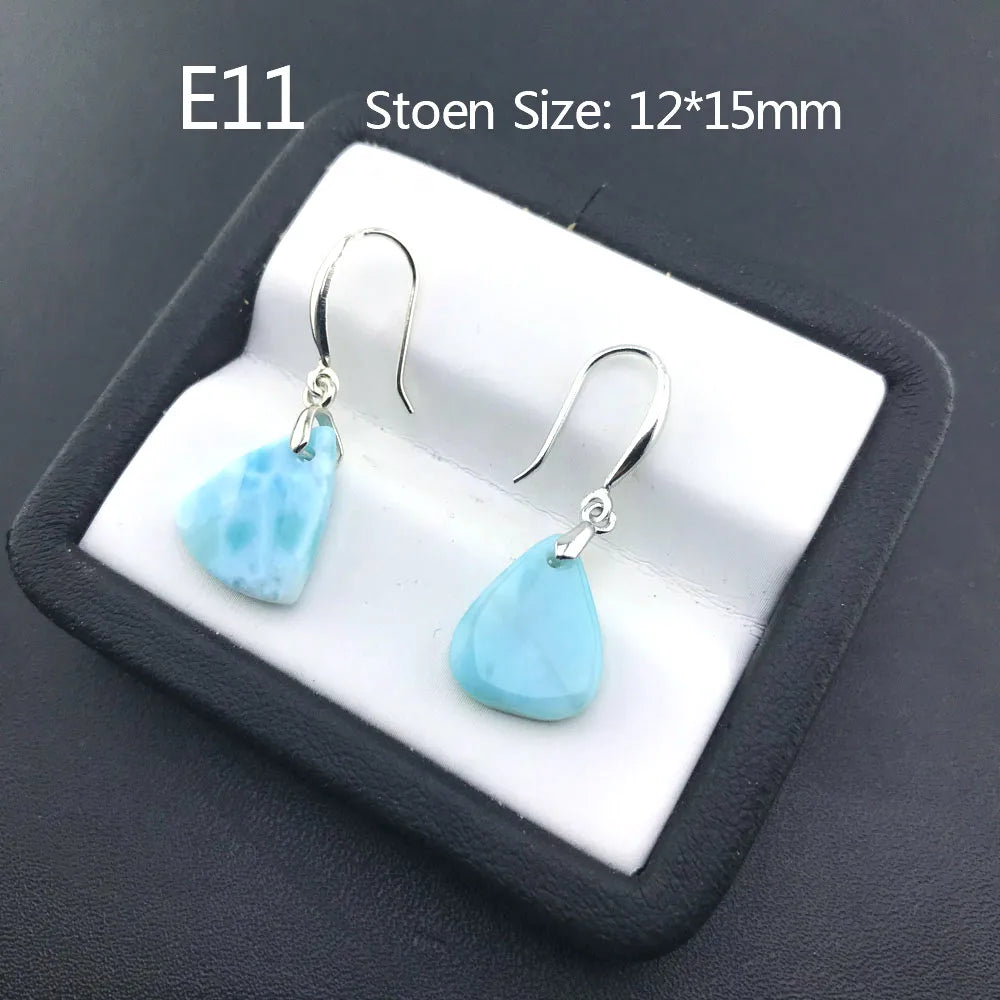 Boucles d'oreilles en larimar bleu naturel de haute qualité et argent sterling 925
