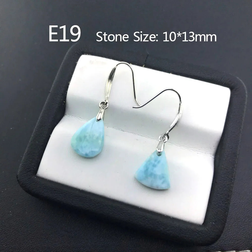 Boucles d'oreilles en larimar bleu naturel de haute qualité et argent sterling 925