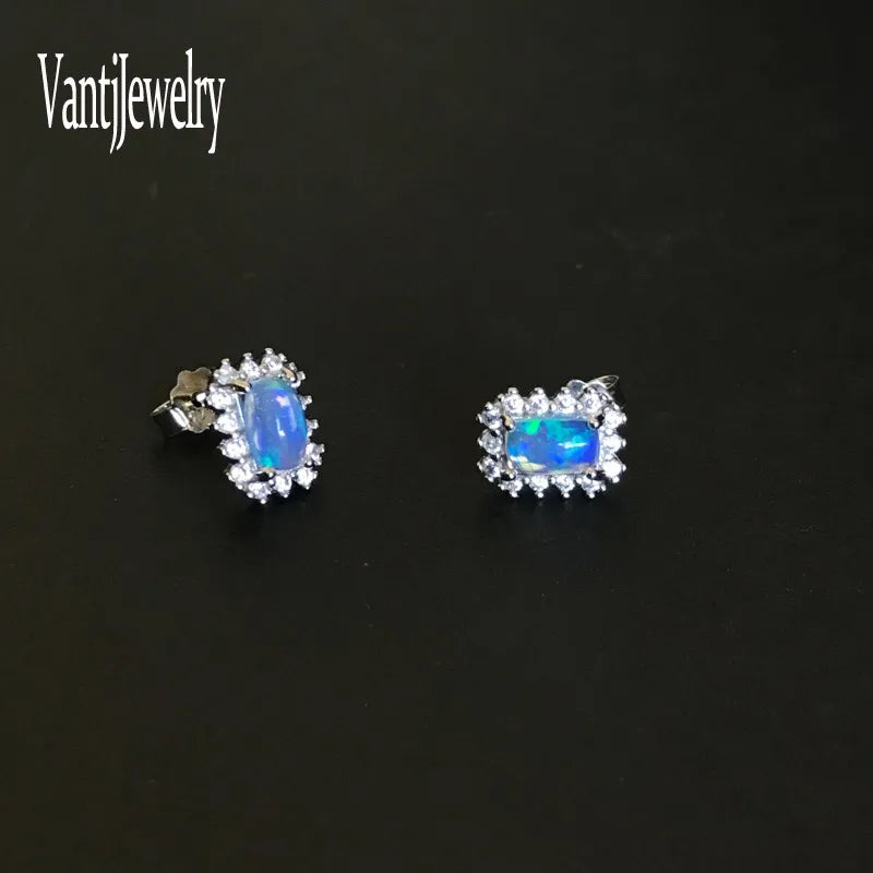 Boucles d'oreilles en opale naturelle authentique et argent sterling 925 (opale d'Éthiopie 4 x 6 mm) – Bijoux pour femme, cadeau idéal pour mariage, fiançailles ou soirée.