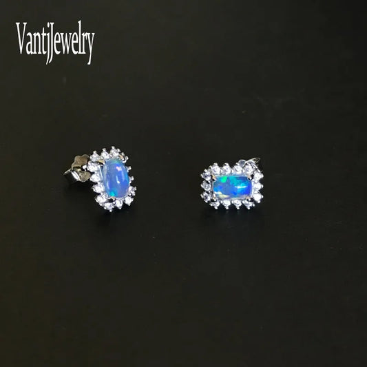Boucles d'oreilles en opale naturelle authentique et argent sterling 925 (opale d'Éthiopie 4 x 6 mm) – Bijoux pour femme, cadeau idéal pour mariage, fiançailles ou soirée.