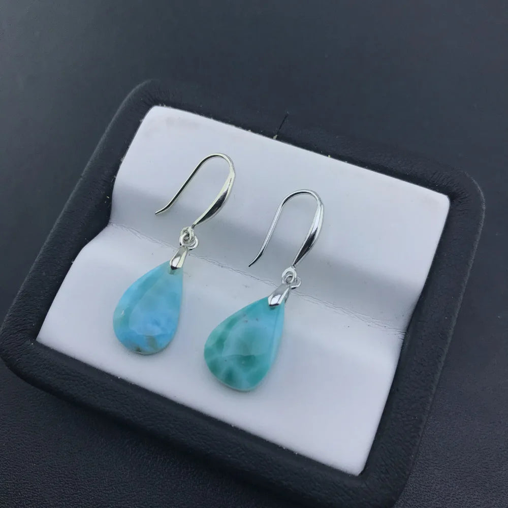 Boucles d'oreilles en larimar bleu naturel de haute qualité et argent sterling 925