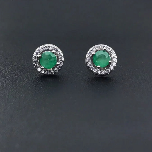 Boucles d'oreilles à clous en argent sterling 925 avec véritable émeraude naturelle (1,1 ct, 5 mm)