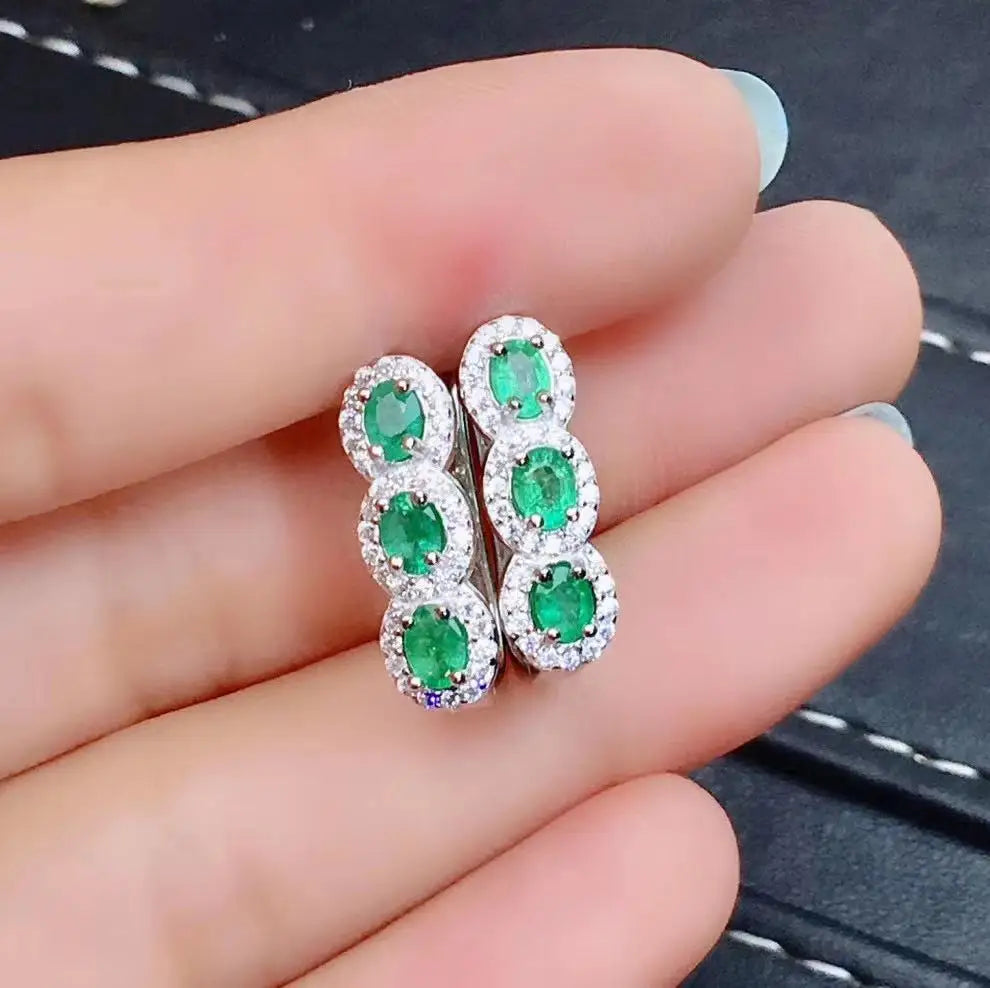 Boucles d'oreilles tendance pour femme en argent sterling 925 et émeraude naturelle