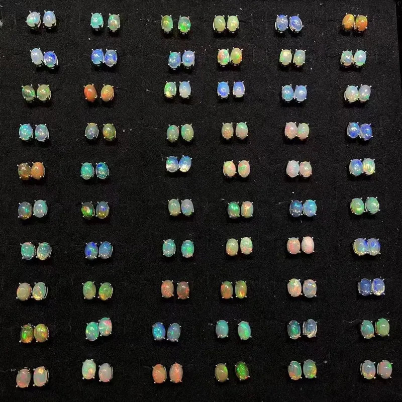 Boucles d'oreilles en argent sterling 925 avec opale d'Éthiopie véritable (ovale 4 x 6 mm)