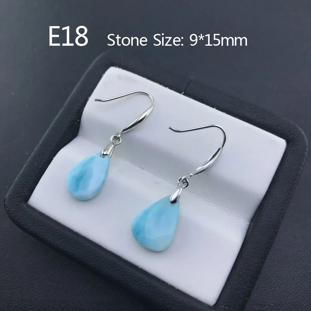 Boucles d'oreilles en larimar bleu naturel de haute qualité et argent sterling 925